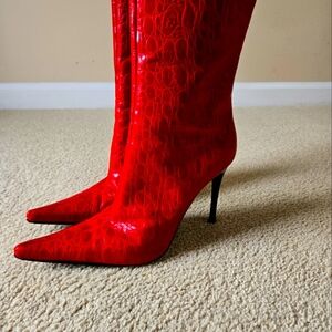Casadei,  red exotic stiletto boots, size 10